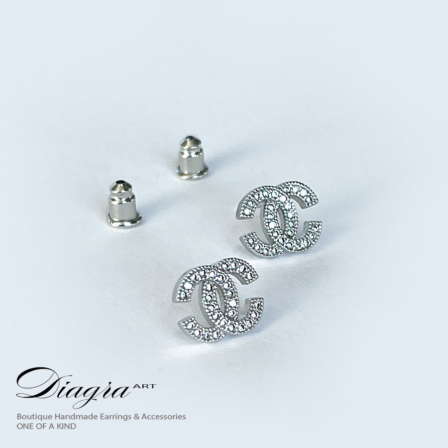 Chanel Earrings silver tone encrusted with swarovski Diagra Art 230203 2