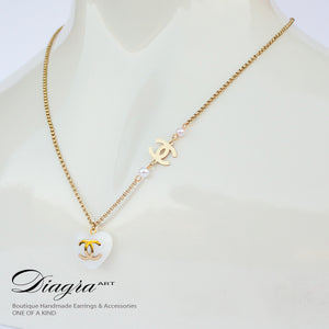 Chanel necklace CC gold tone handmade daigra art 130902