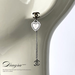 Dangle silver tone hearth cc earrings handmade 0303232 – Diagra