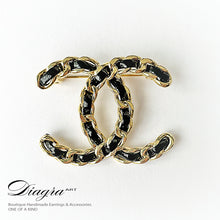 Load image into Gallery viewer, Chanel Handmade gold tone leather brooch Diagra art 230124 2