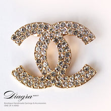 Load image into Gallery viewer, Goldtone faux crystal brooch handmade Diagra art 0805222 2
