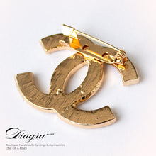 Load image into Gallery viewer, Goldtone faux crystal brooch handmade Diagra art 0805222 3