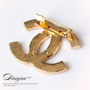 Goldtone faux crystal brooch handmade Diagra art 0805222 3