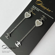 Load image into Gallery viewer, Dangle silver tone hearth cc earrings handmade 0303232