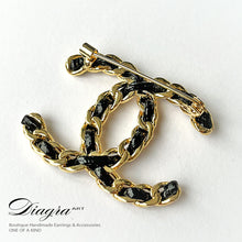 Load image into Gallery viewer, Chanel Handmade gold tone leather brooch Diagra art 230124 3