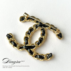 Chanel Handmade gold tone leather brooch Diagra art 230124 3