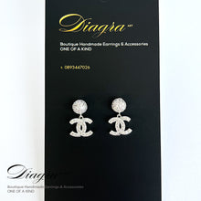 Load image into Gallery viewer, Dangle cc earrings encrusted with swarovski silver tone handmade 2402231