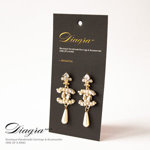 Chanel Pearl Dangle Earrings bronzetone one of a kind 161247