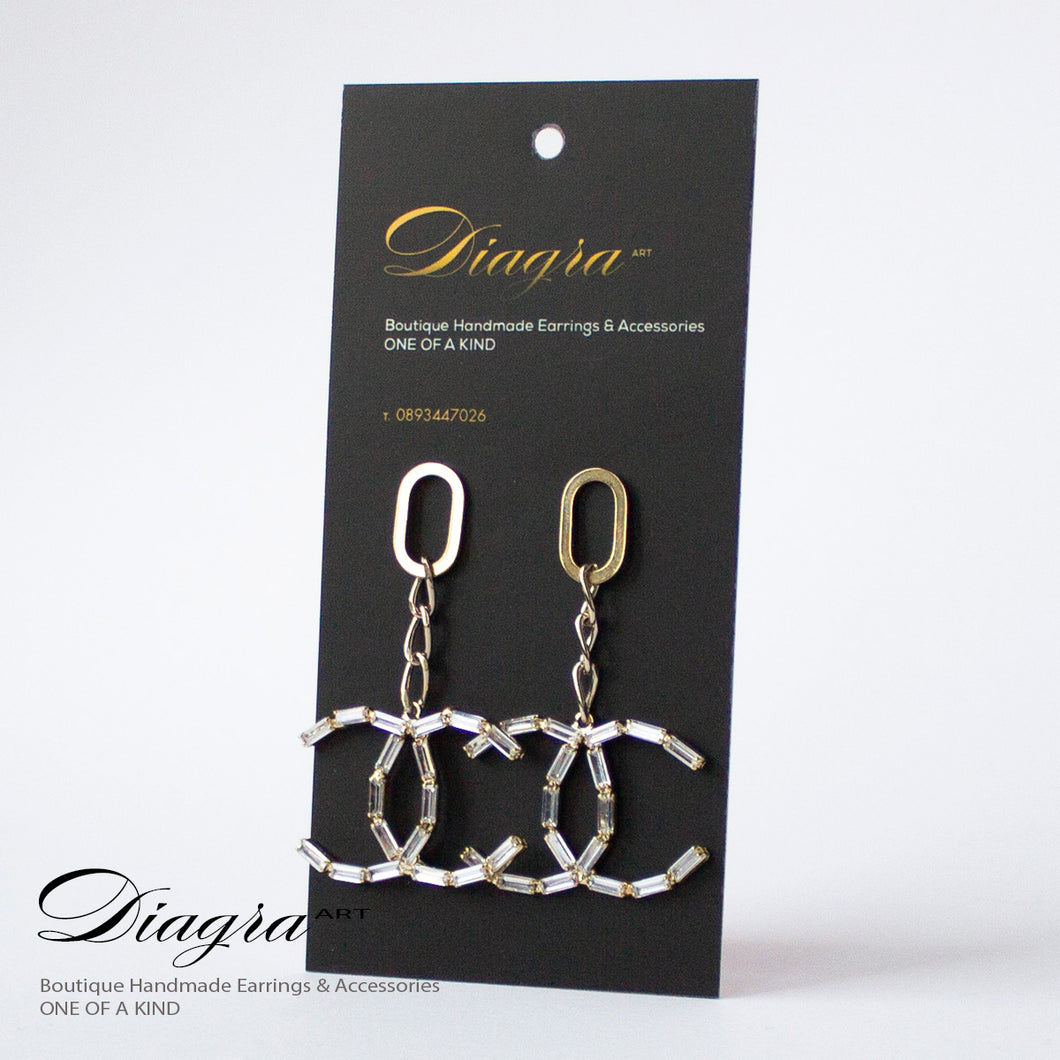 Dangle earrings faux crystal goldtone handmade one of a kind 1005227