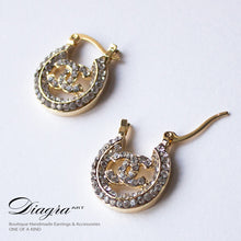 Load image into Gallery viewer, Chanel earrings goldtone faux swarovski handmade designer inspired 161224