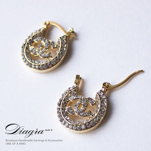 Chanel earrings goldtone faux swarovski handmade designer inspired 161224