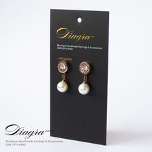 Load image into Gallery viewer, Dangle pearl earrings faux crystal rose gold 1005228