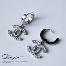 Load image into Gallery viewer, Chanel Dangle earrings faux crystal silvertone handmade 1005229