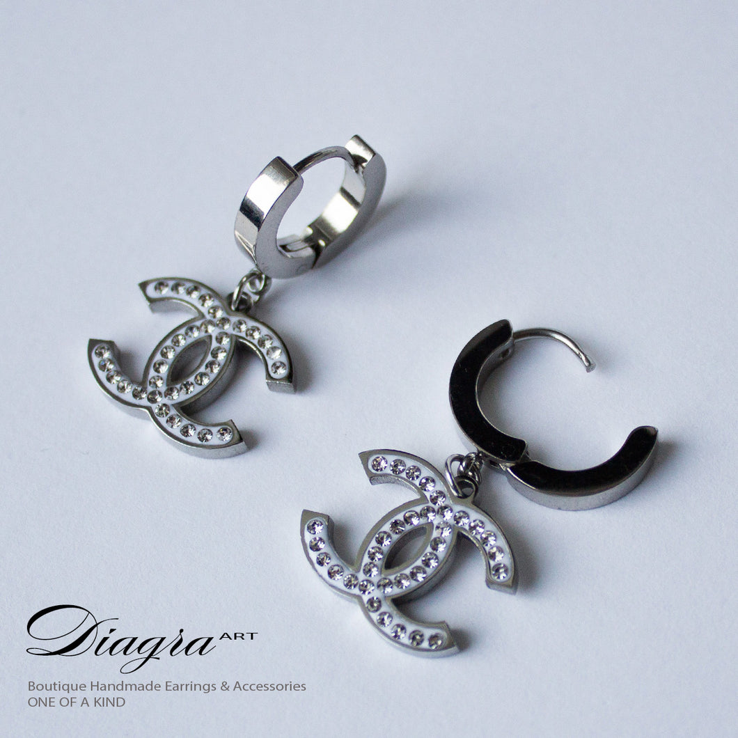 Chanel Dangle earrings faux crystal silvertone handmade 1005229