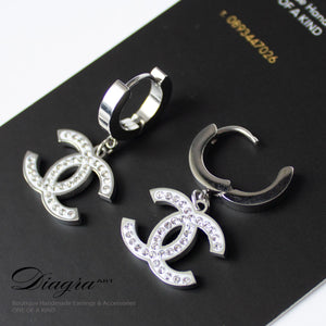 Chanel Dangle earrings faux crystal silvertone handmade 1005229 2