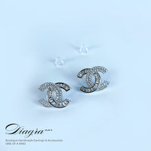 Load image into Gallery viewer, Chanel earrings silver tone encrusted with Swarovski Diagra Art 240