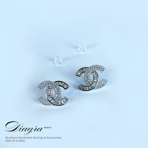 Chanel earrings silver tone encrusted with Swarovski Diagra Art 240