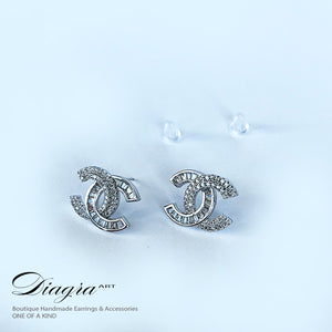 CC earrings silver tone encrusted with Swarovski Diagra Art 2402235