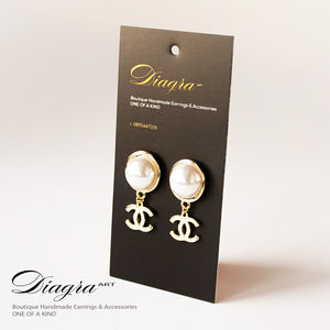 Chanel earrings goldtone faux pearl handmade designer inspired Diagra Art 161202