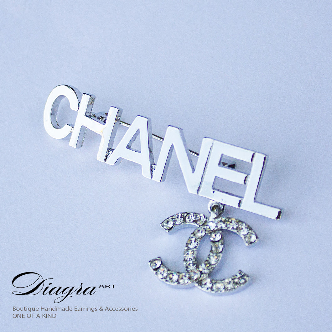 Chanel Brooch faux crystal silver tone handmade 1109223