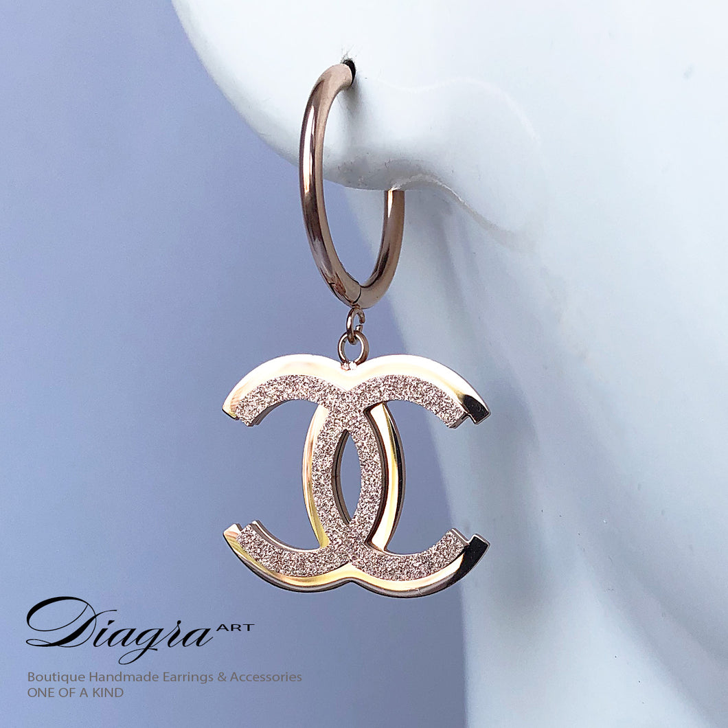 Chanel earrings Dangle rose gold tone  handmade 2907223