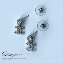 Load image into Gallery viewer, Chanel Dangle cc earrings silver tone handmade 2402231