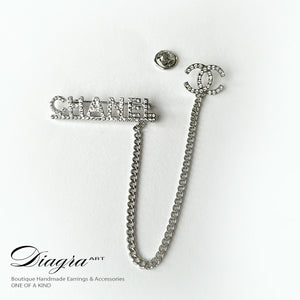 Chanel silver tone chain brooch 25674