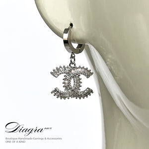 Chanel dangle earrings silver tone cc handmade 240123 4