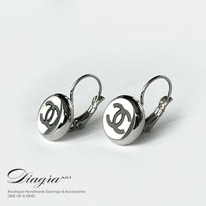 Chanel cc earrings silver tone handmade 0303234