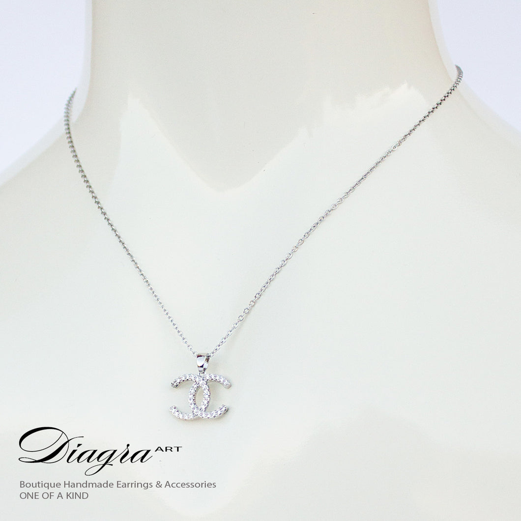 Chanel necklace CC silver tone handmade daigra art 130904