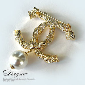 Chanel brooch encrusted with swarovski and pearls Diagra art 1902232 back