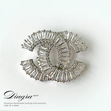 Load image into Gallery viewer, CC Chanel brooch silver tone brooch encrusted with swarovski