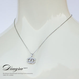 Chanel Handmade swarovsci necklace CC silver tone daigra art 130905