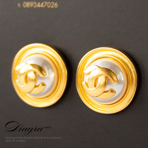 Chanel earrings goldtonetone faux pearl handmade designer inspired 161206 back