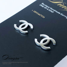 Load image into Gallery viewer, Chanel earrings silvertone Handmade Diagra Art 2907225
