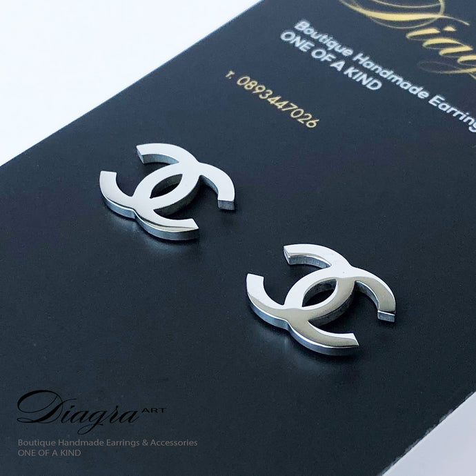 Chanel earrings silvertone Handmade Diagra Art 2907225