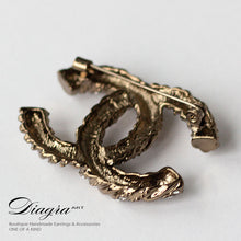 Load image into Gallery viewer, Bronzetone crystal brooch handmade Diagra art 211026