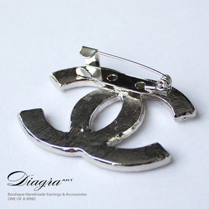 Handmade silvertone brooch faux crystal Diagra art 0805226 3