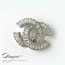 Load image into Gallery viewer, Chanel brooch silver tone brooch encrusted with swarovski