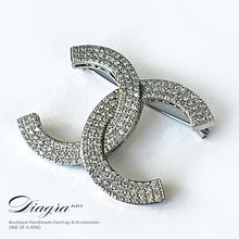 Load image into Gallery viewer, Chanel silver tone brooch encrusted with swarovski Diagra art 1902236