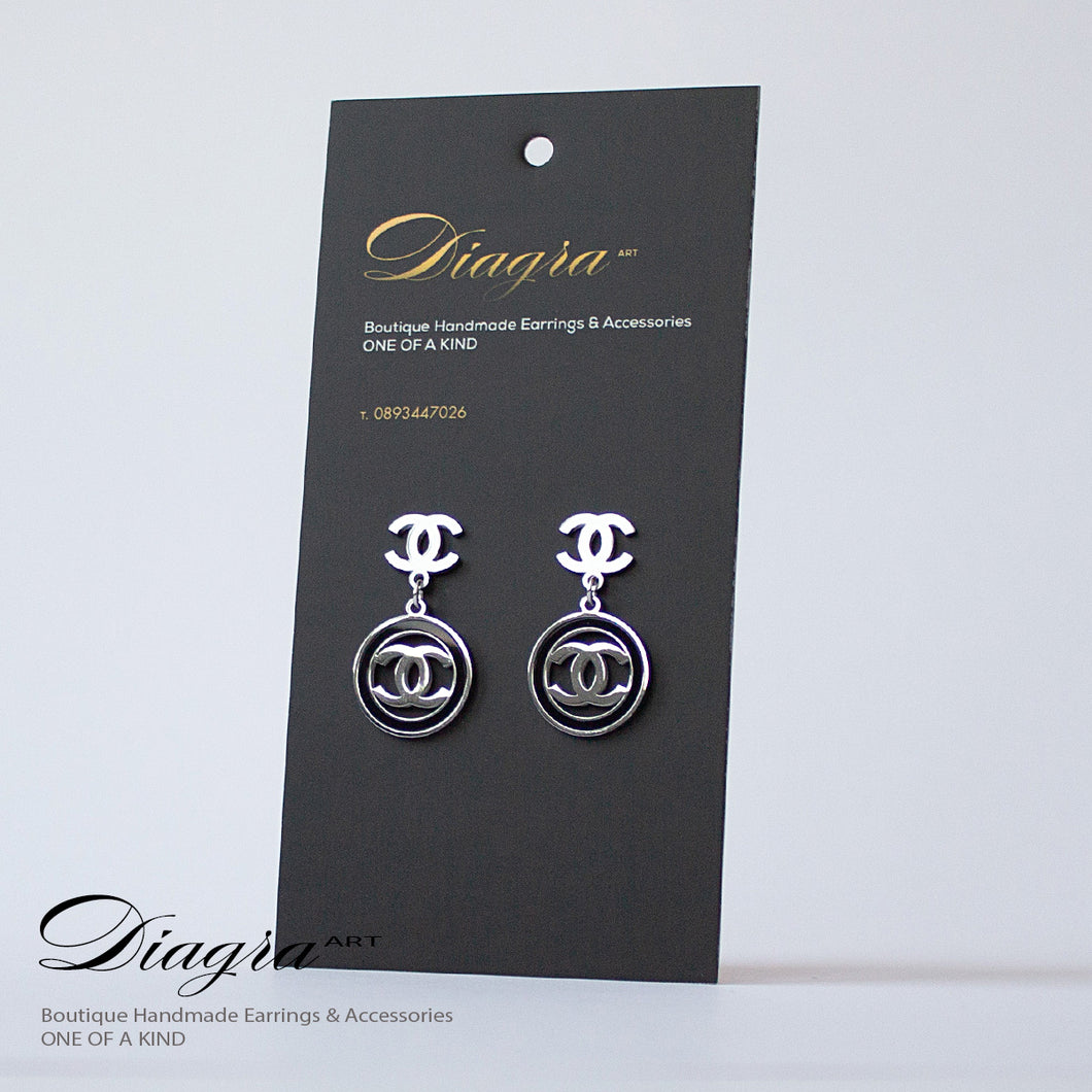 Chanel earrings Dangle silvertone faux white opal handmade 2907227
