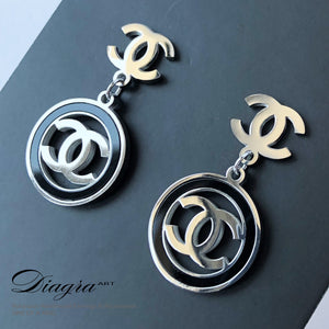 Chanel earrings Dangle silvertone faux white opal handmade 2907227 2