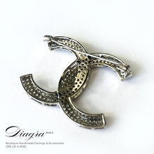Load image into Gallery viewer, CC silver tone brooch encrusted with swarovski Diagra art 1902236