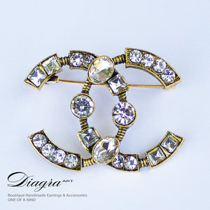 Chanel brooch bronze tone faux crystal Diagra art 1109225 1