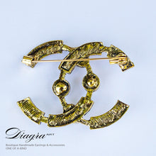 Load image into Gallery viewer, Chanel brooch bronze tone faux crystal Diagra art 1109225 3