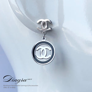 Chanel earrings Dangle silvertone faux white opal handmade 2907227 3