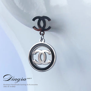 Chanel earrings Dangle silvertone faux white opal handmade 2907227 6