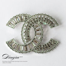Load image into Gallery viewer, Silvertone crystal chanel brooch handmade Diagra art 211029 1
