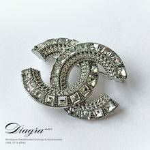 Load image into Gallery viewer, Chanel Brooch Handmade silver tone encrusted with crystal Diagra art 230131