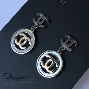 Chanel Dangle silvertone earrings faux white opal handmade 2907227 2